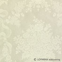 Флизелиновые обои "Bouquet" производства Loymina, арт.GT2 005, с классическим рисунком дамаска-медальона светло-зеленого цвета, купить в шоу-руме в Москве, бесплатная доставка